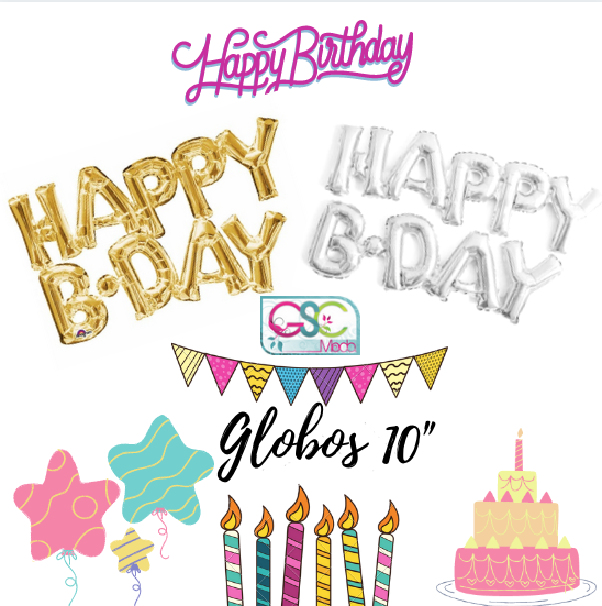 Globos Metalizados Happy BDay Birthday Numero 10 PuLG 9 Letras