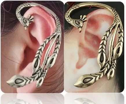 Zarcillo Pavo Real Solitario Ear Cuff Mujer Midi Ring 